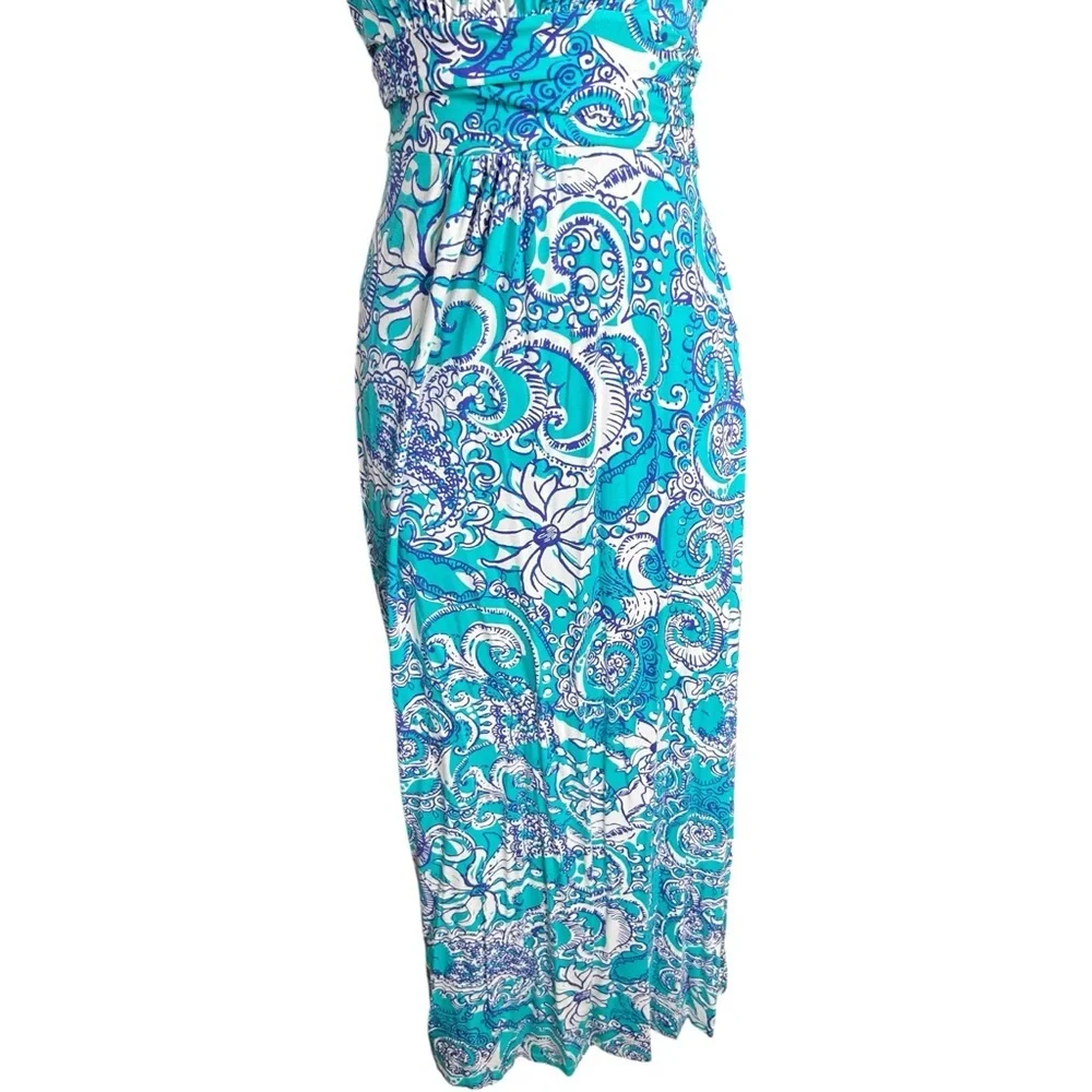 Lilly Pulitzer Holbrook Maxi Dress Sea Foam Blue Paisley Strapless Size S - Picture 3 of 15
